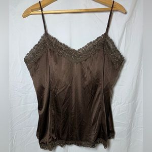 Worthington Brown Satin Tank Top Lace